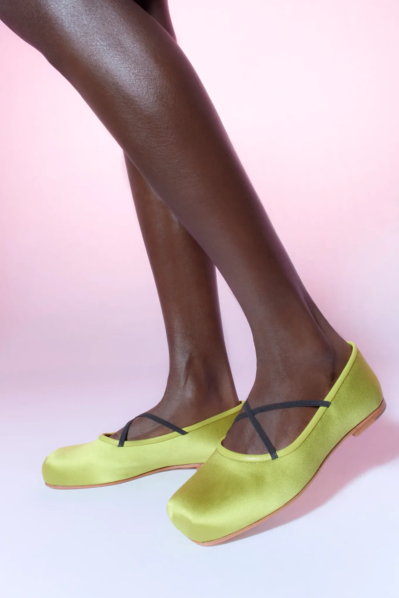 Sale Sandy Liang Criss Cross Pointe In Chartreuse Satin