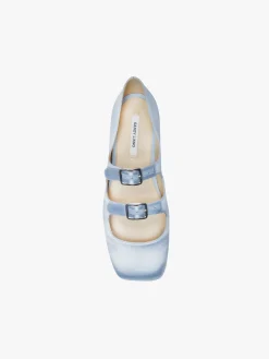 Shop Sandy Liang Mj Double Strap In Ice Blue Satin