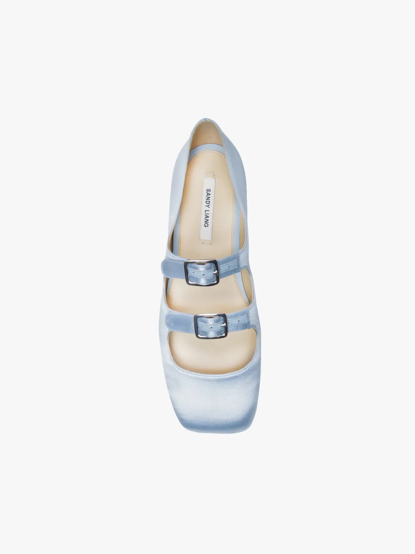 Shop Sandy Liang Mj Double Strap In Ice Blue Satin