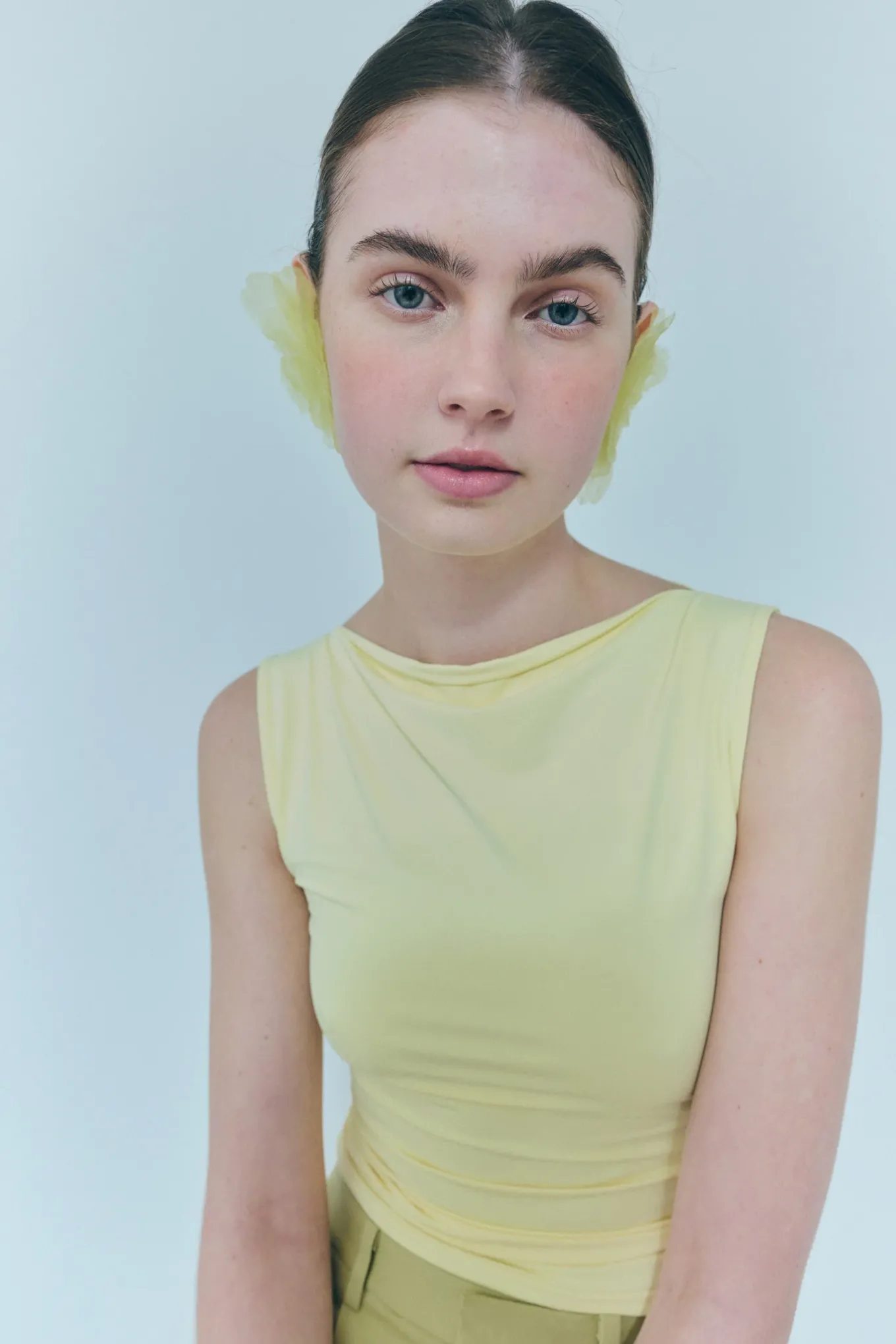Store Sandy Liang Muff Earrings In Lemon