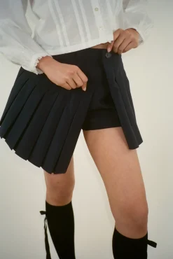 Shop Sandy Liang Paris Skort In Dark Navy