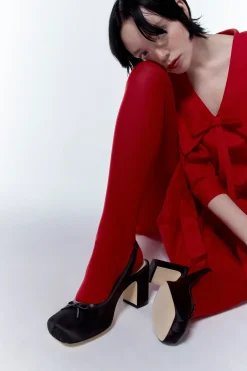 Discount Sandy Liang Slingback 75 In Black Satin